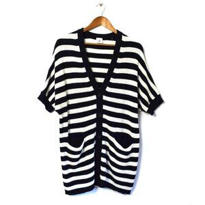 Cabi Black & White Striped Whistle Short Sleeve Cardigan 5289 Small